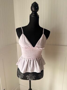 Light Pink Smocked Peplum Cami with Adjustable Spaghetti Straps